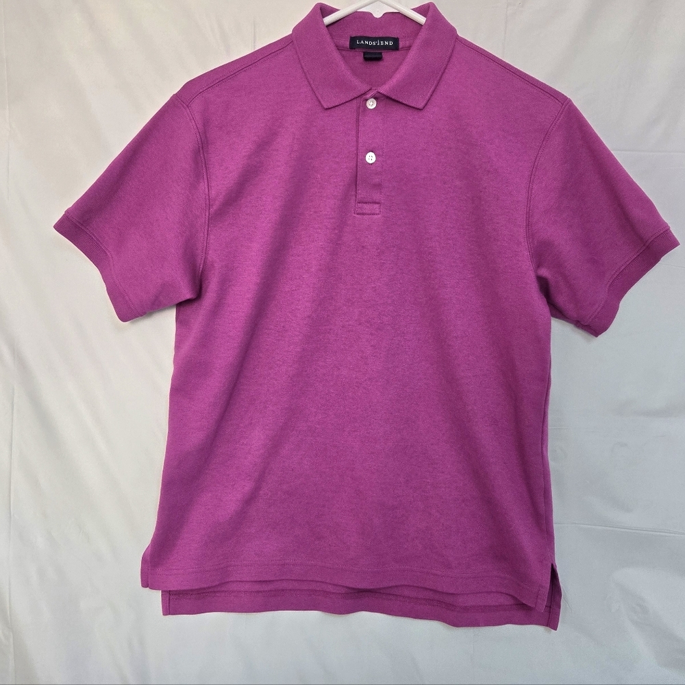 Lands' End Womens Pink Fuscia Cotton Polo Shirt Size Large
